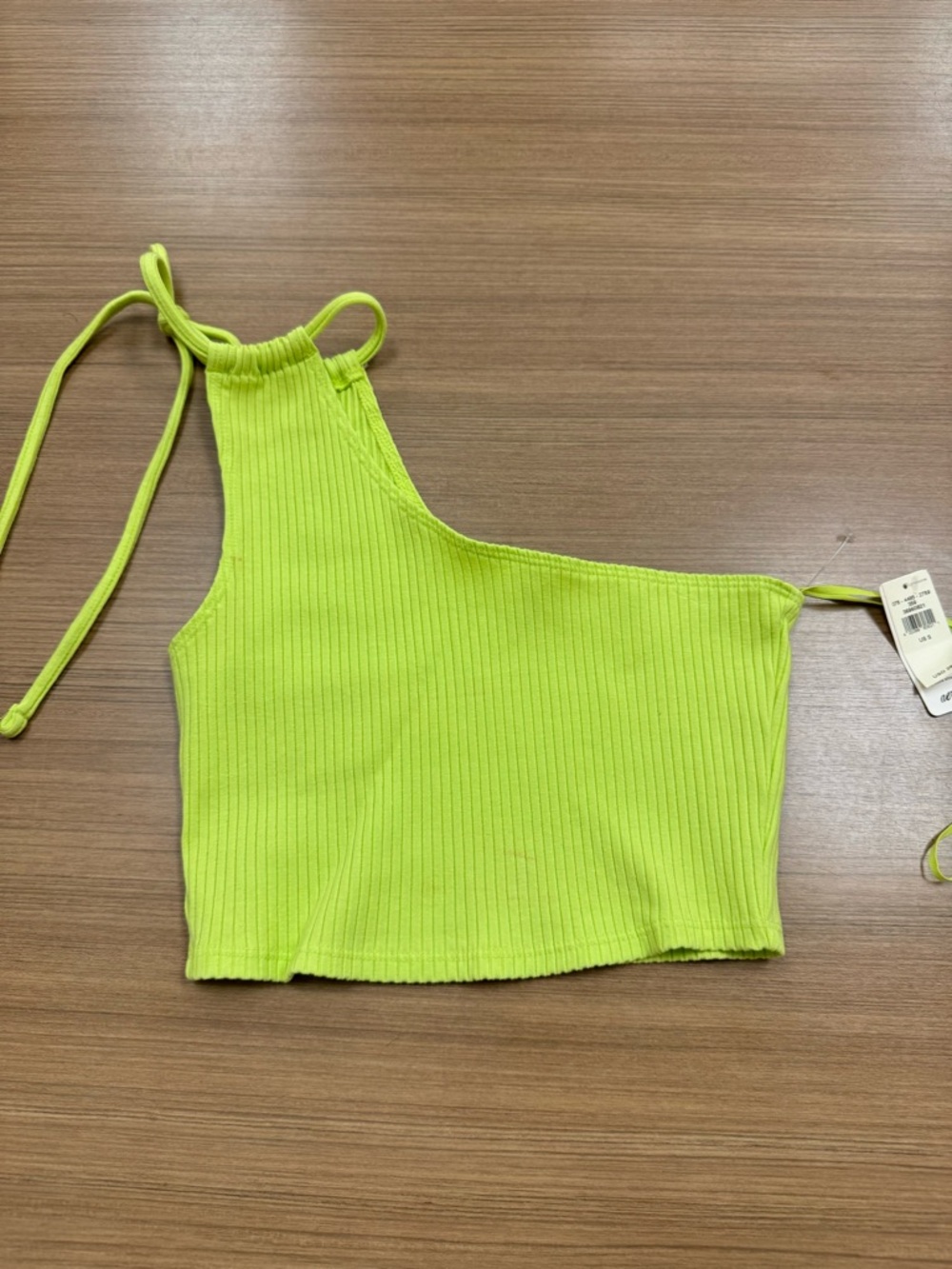NWT Aerie Ribbed‎ One-Shoulder Crop Top in Neon Lime